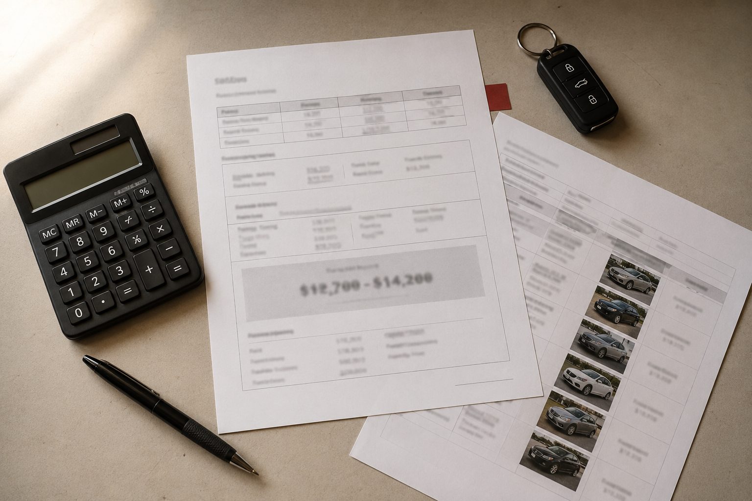 Vehicle valuation sheet with comparable listings