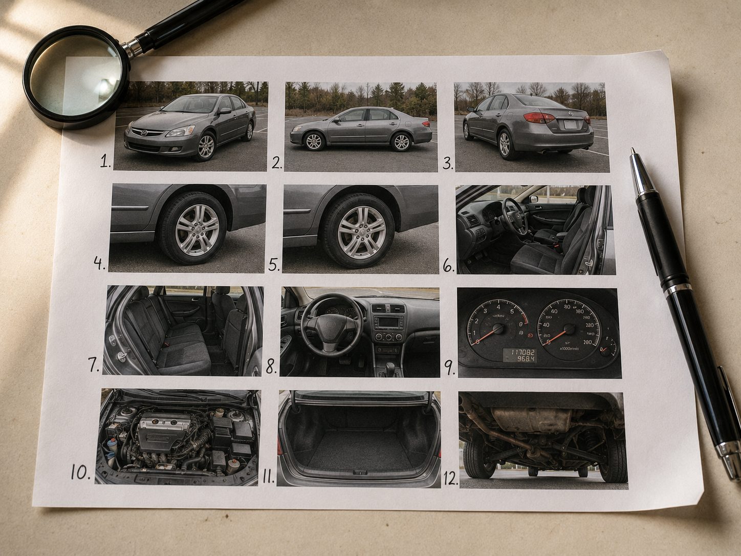 Printed contact sheet with numbered vehicle photos