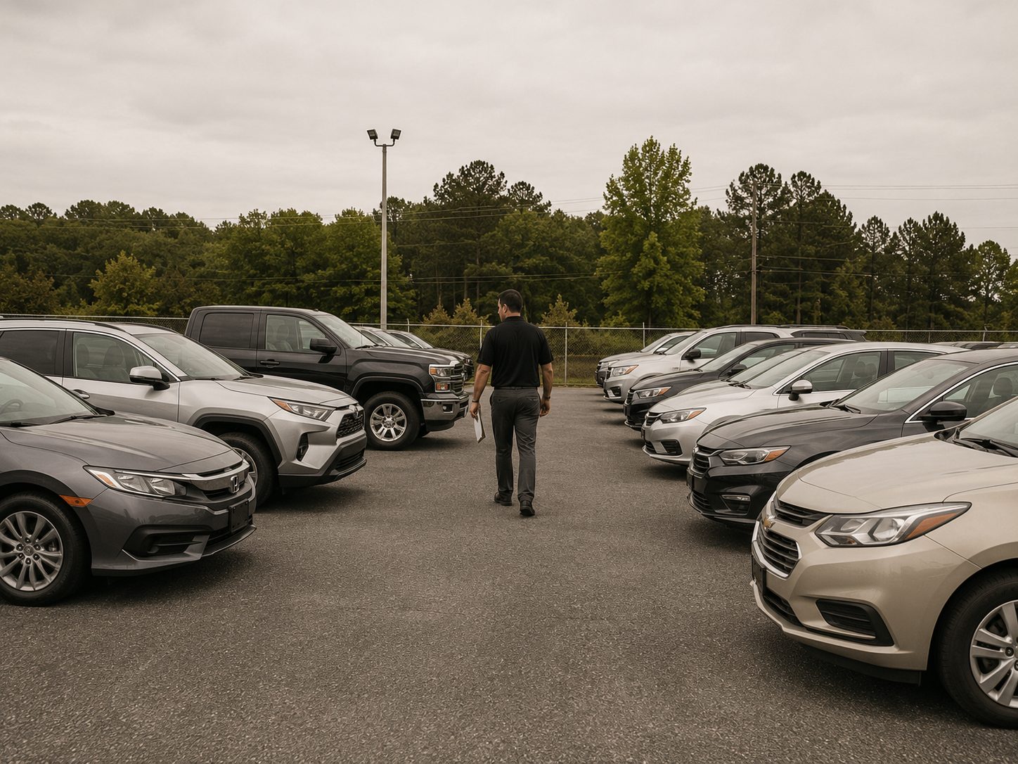 Rows of used vehicles on a dealership lot