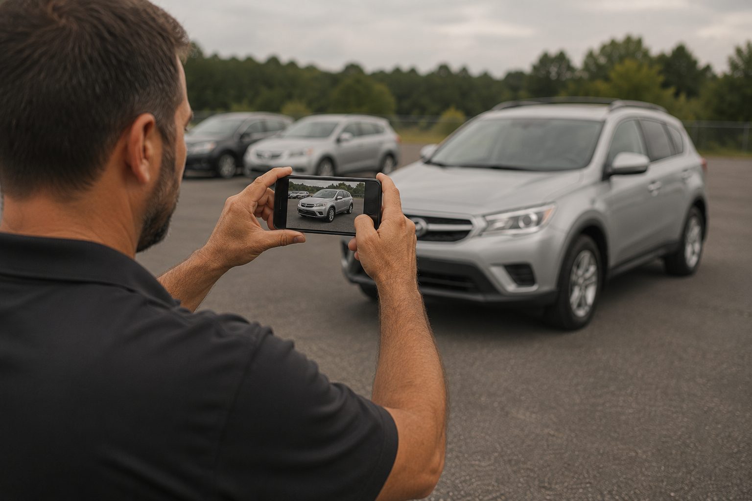 Photographing a used vehicle on the lot